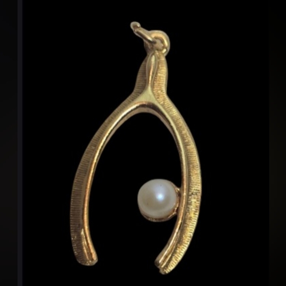 unbranded Jewelry - Wishbone faux pearl pendant, gold tone